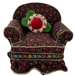 Mary Engelbreit Cherry Patterned Miniature Armchair Pin Cushion & Cherry Pillow